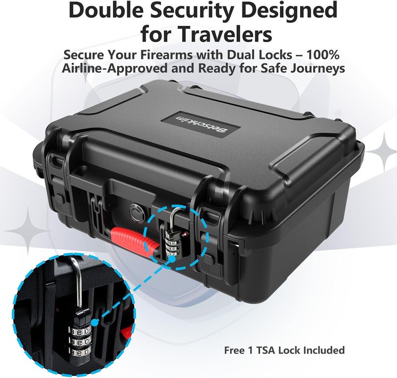 Betschkim Pistol Gun Case for Handguns – Holds Multiple Handguns Case & Mags | TSA Approved Waterproof Hard Shell Pistol Case with Pre-Cut Foam, Heavy Duty Protection for Storage - Image 3